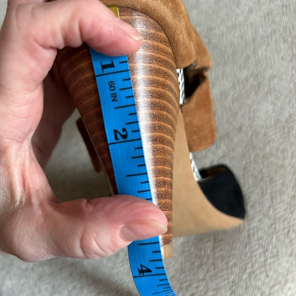 Lien Do Anthropologie Suede Open Toe Wood Heels 7.5 Black & Cognac - Picture 5 of 5